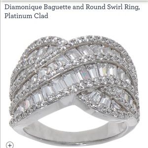 Diamonique Baguette and Round Swirl Ring.